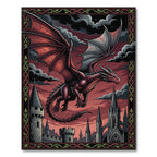 Gothic Crimson Dragon Fortress Wall Art Rug