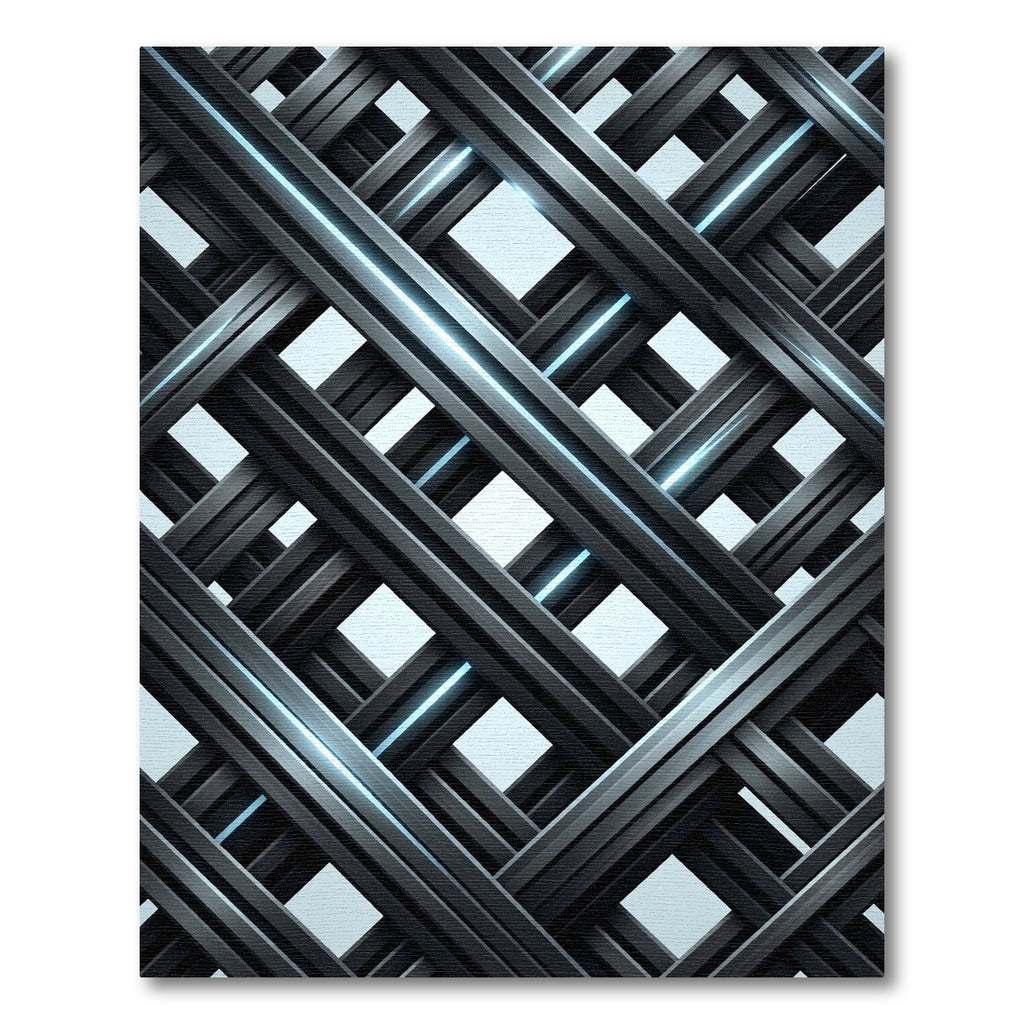 Modern Charcoal Metallic Interwoven Lattice Rug