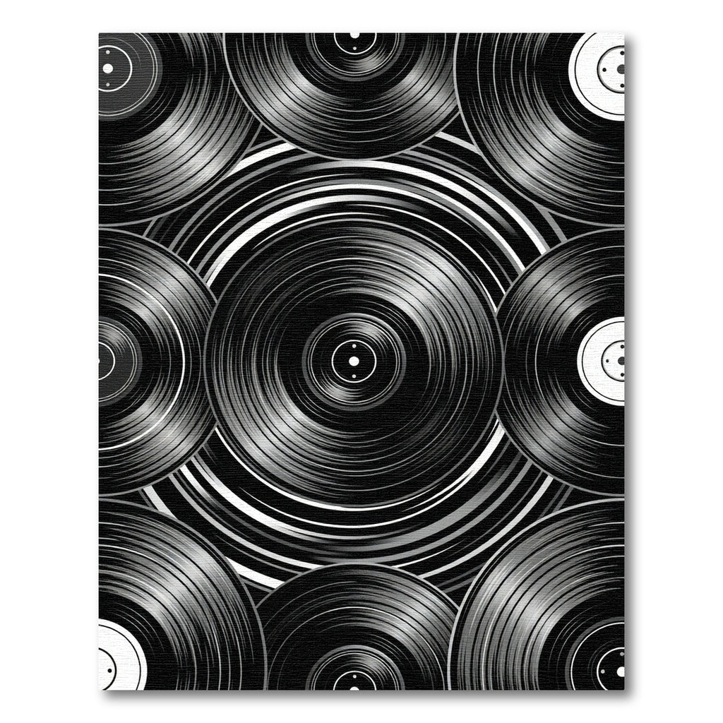 Monochromatic Vinyl Record Radial Arrangement Rug