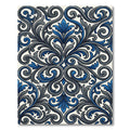 Elegant Navy and Gray Swirling Damask Rug