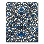 Elegant Navy and Gray Swirling Damask Rug