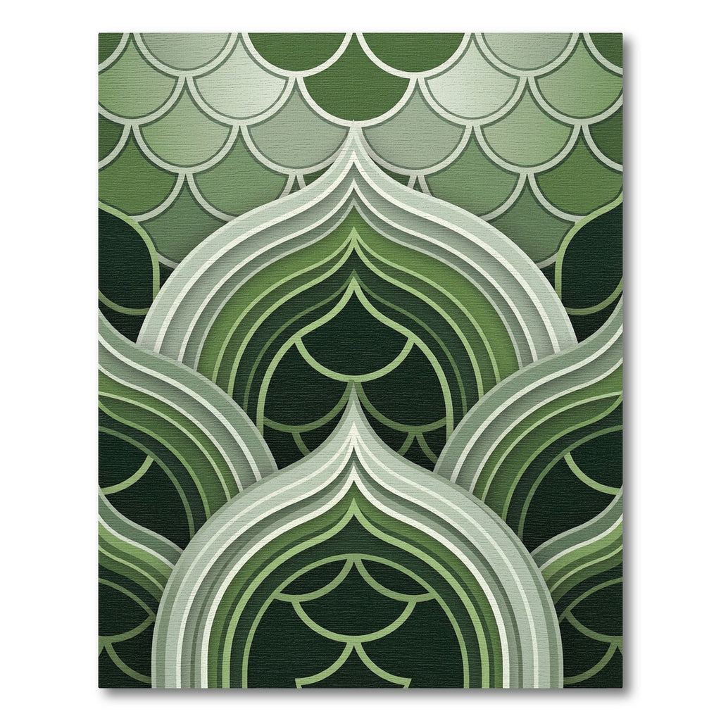 Shaded Emerald Scales Layered Arches Rug
