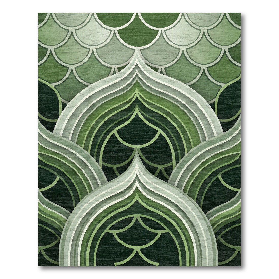 Shaded Emerald Scales Layered Arches Rug