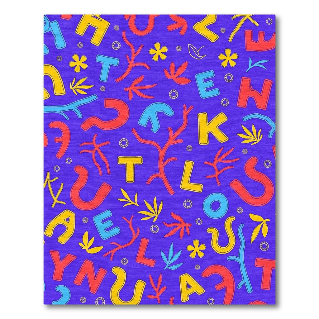 Vibrant Alphabet Botanical Collage Rug