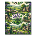 Pastoral Shepherd Sheep Lavender Cottage Scene Rug