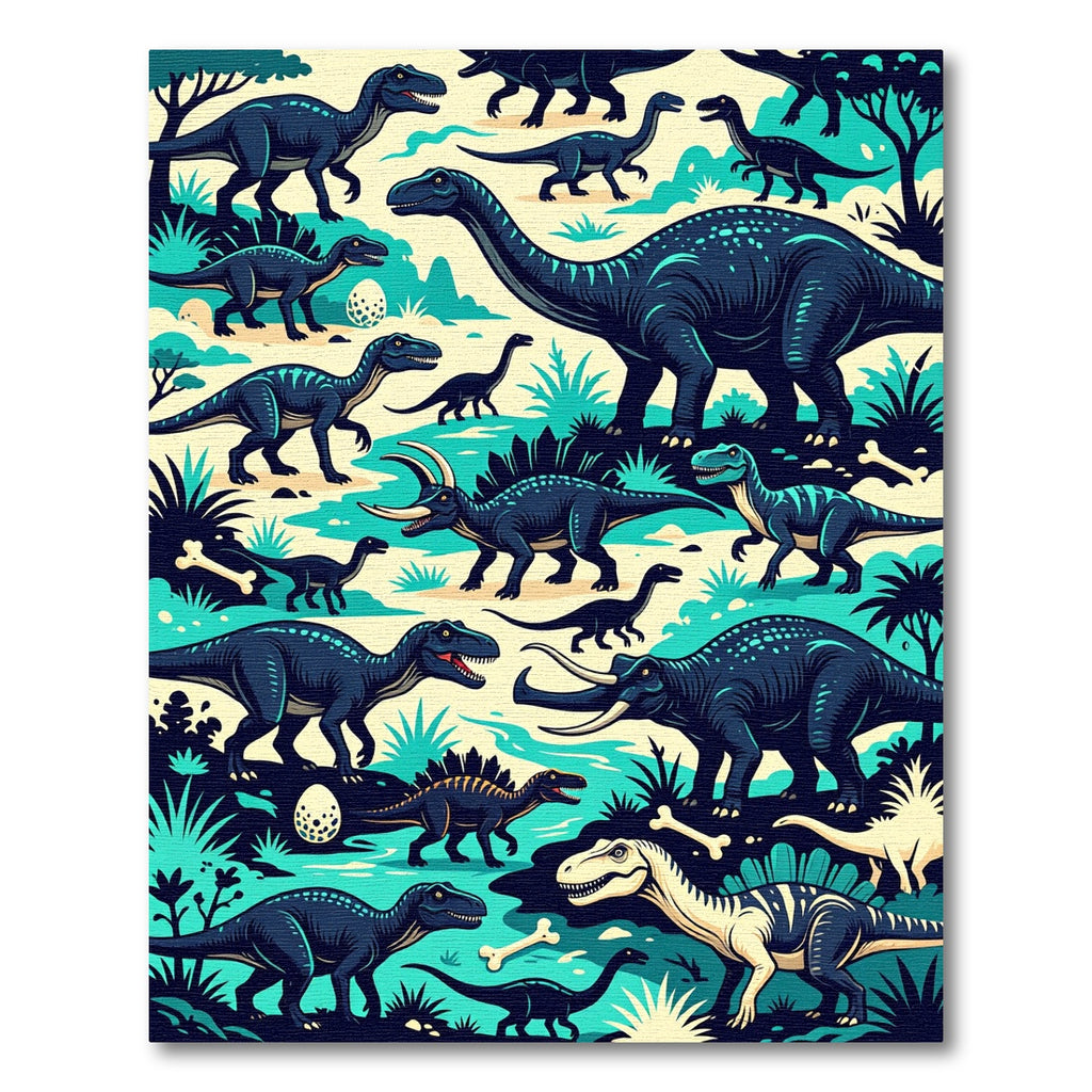 Vibrant Blue Prehistoric Dinosaur Jungle Scene Rug