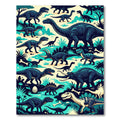 Vibrant Blue Prehistoric Dinosaur Jungle Scene Rug