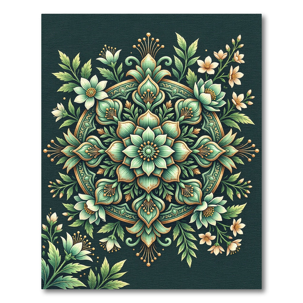 Emerald Floral Medallion Boho Garden Rug
