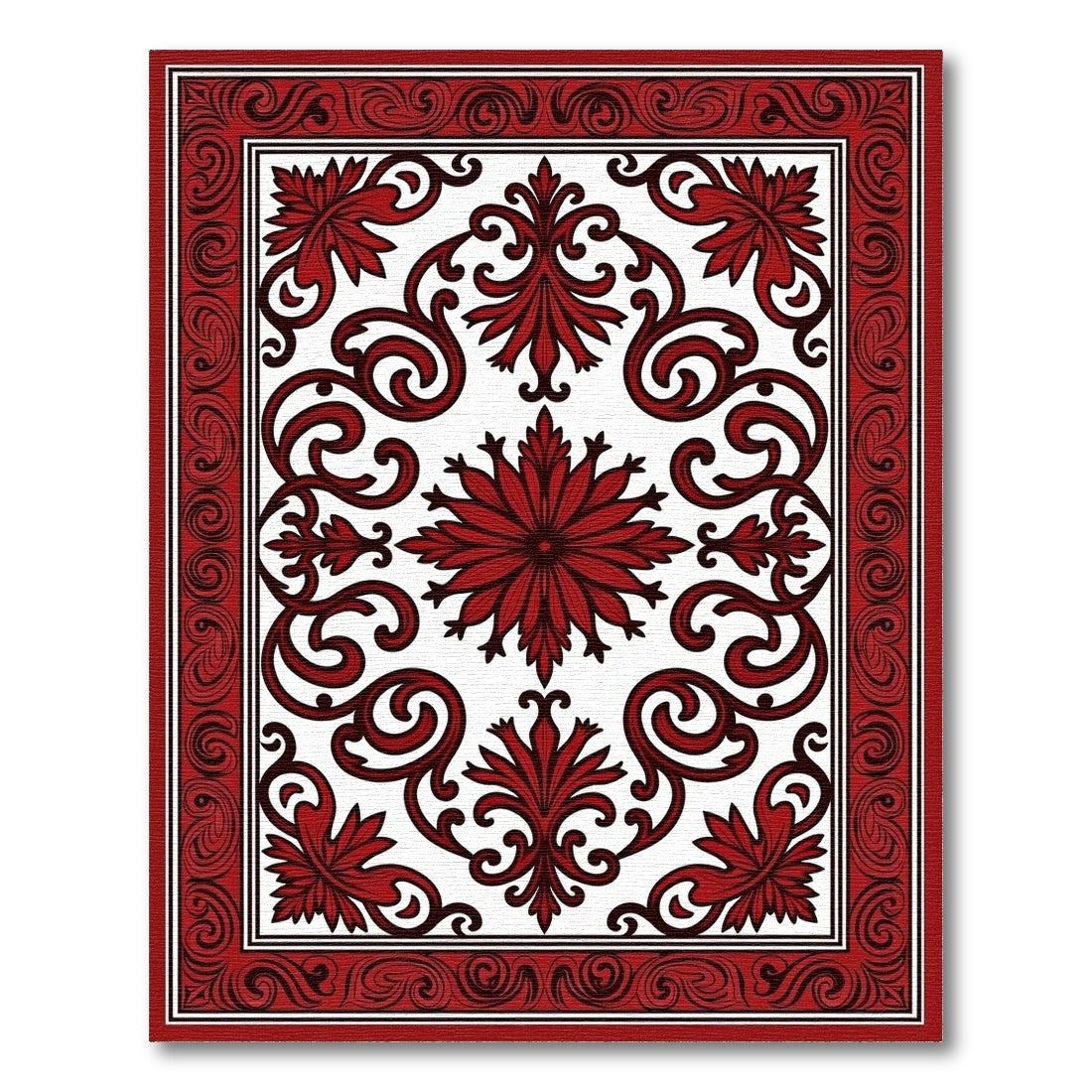 Rich Crimson Floral Rococo Medallion Rug