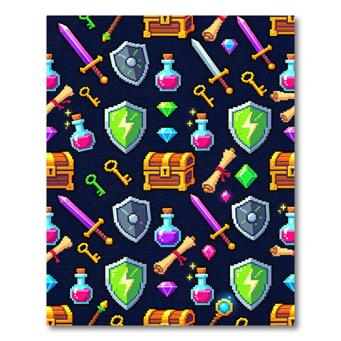 Pixel Adventure Fantasy Loot Icon Mosaic Rug
