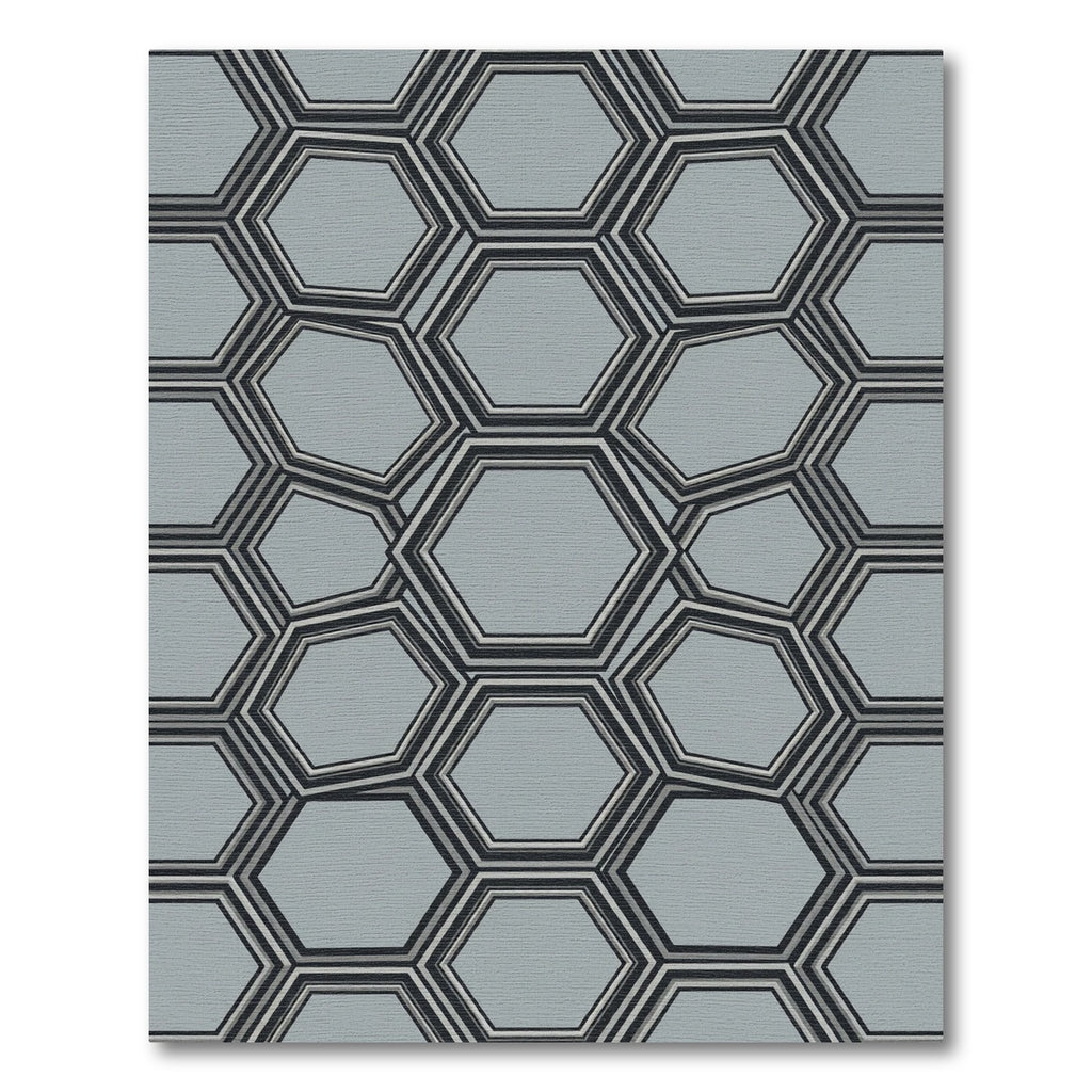 Modern Slate Gray Geometric Hexagon Rug