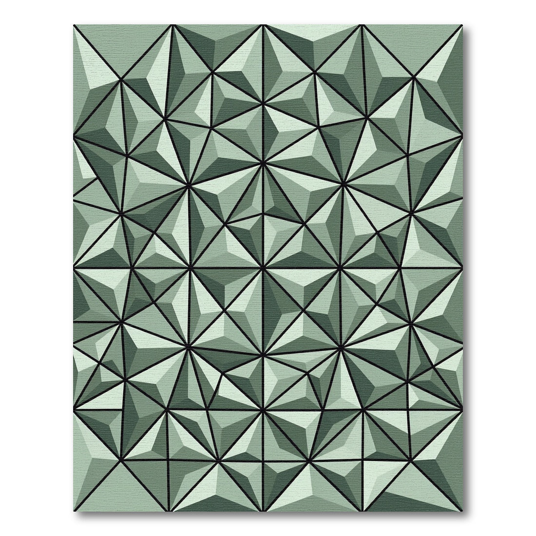 Geometric Sage Green Triangular Facet Grid Rug