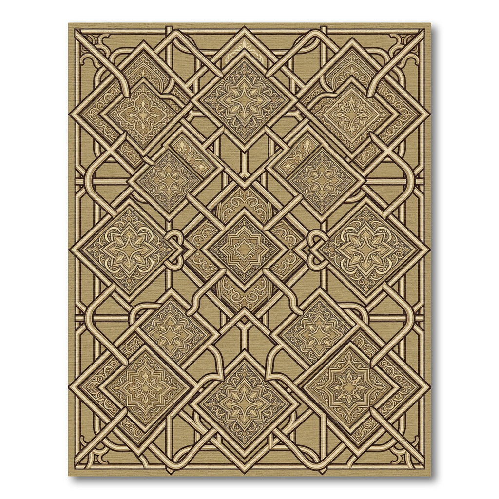 Elegant Gold Geometric Interlocking Filigree Rug