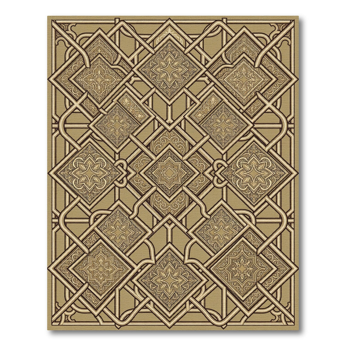Elegant Gold Geometric Interlocking Filigree Rug