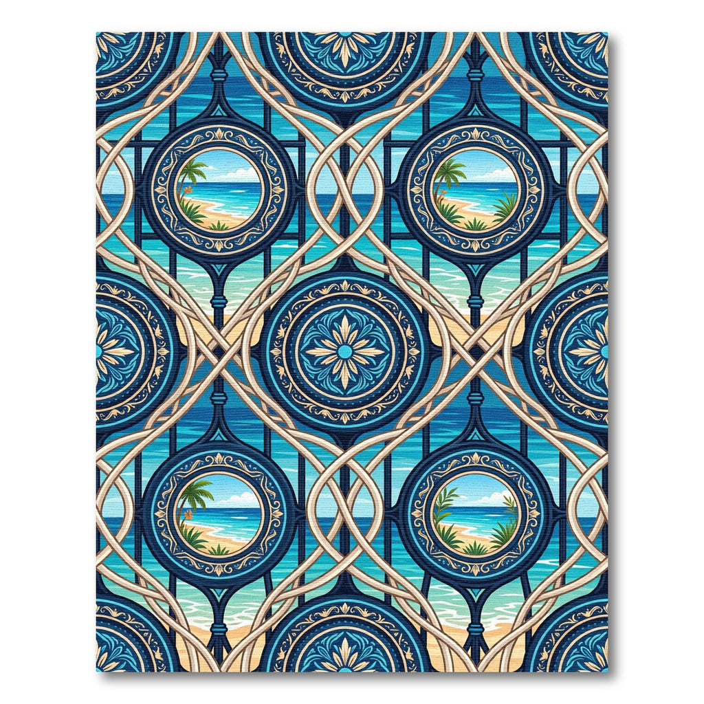 Coastal Blue Ocean View Medallion Rug