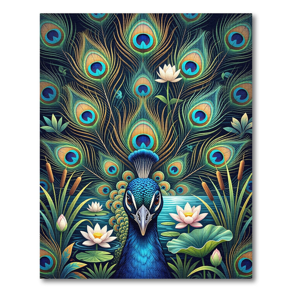 Vibrant Peacock Feather Lotus Pond Rug