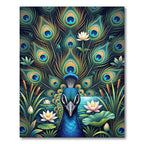 Vibrant Peacock Feather Lotus Pond Rug