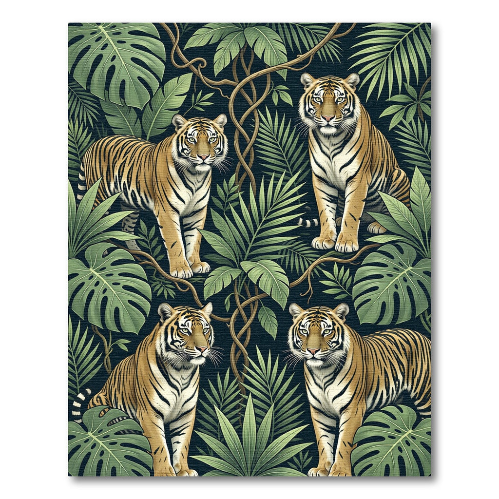 Jungle Tigers Tropical Foliage Rug