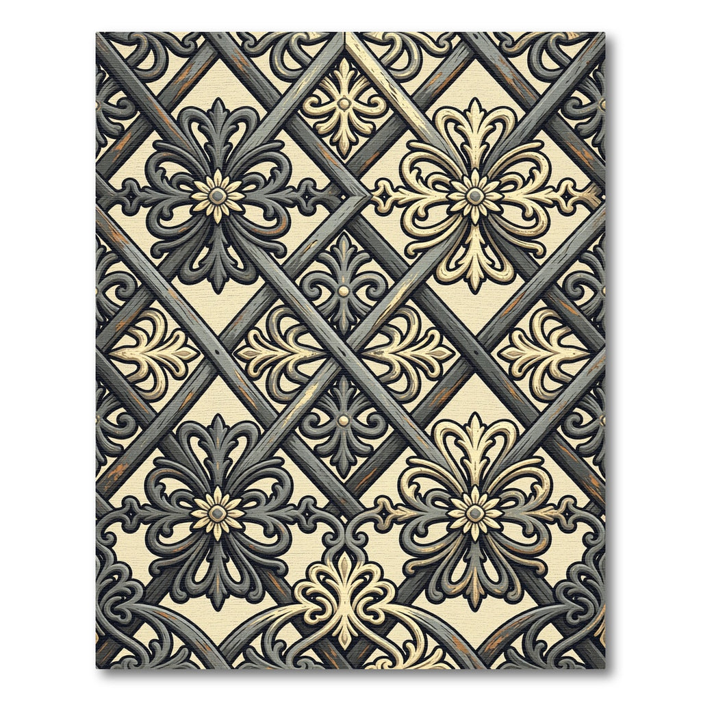 Ornate Gray Floral Lattice Rug