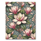 Elegant Pink Magnolia Floral Damask Wallpaper Rug