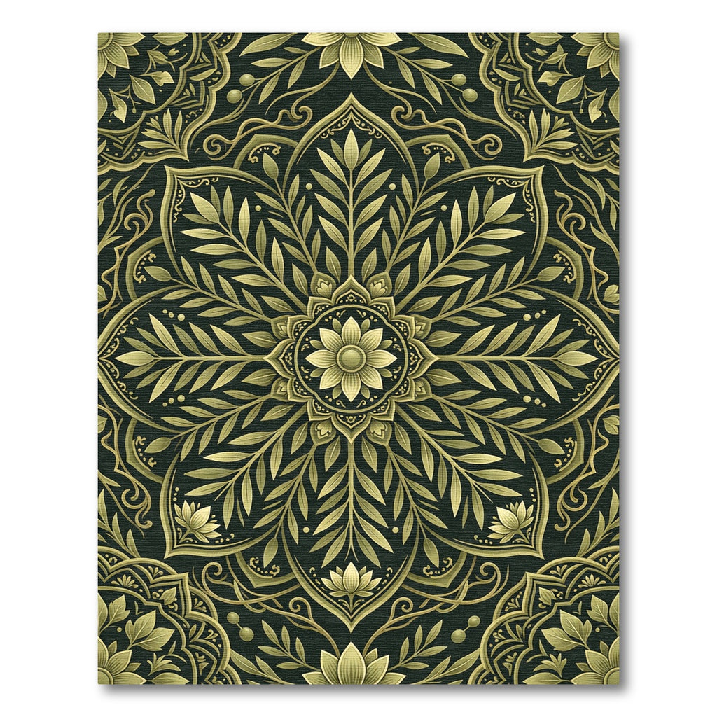 Golden Olive Leaf Mandala Rug