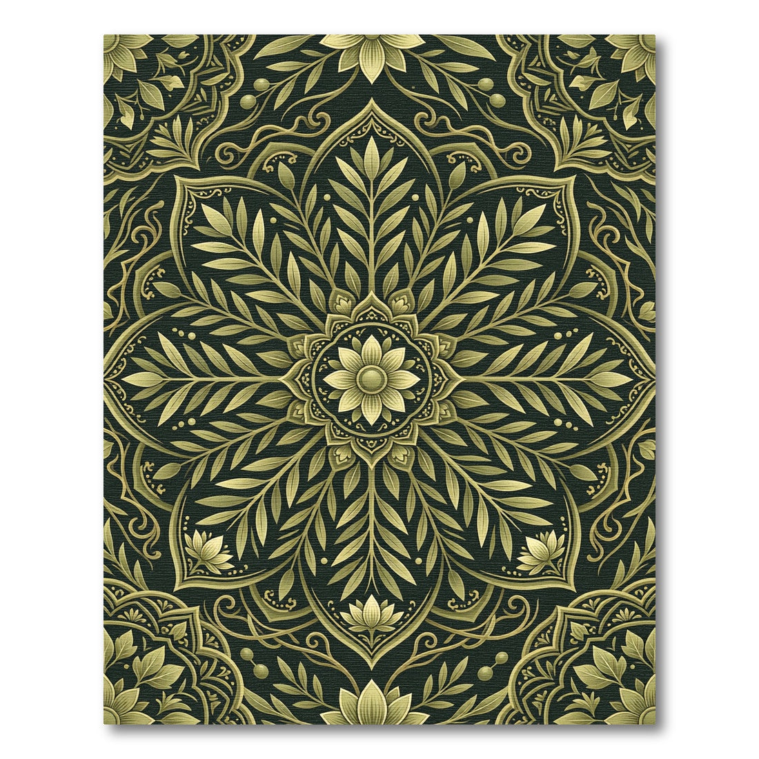 Golden Olive Leaf Mandala Rug