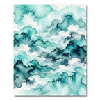 Ethereal Teal Watercolor Cloud Abstract Rug