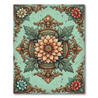 Golden Floral Medallion Aquamarine Rug