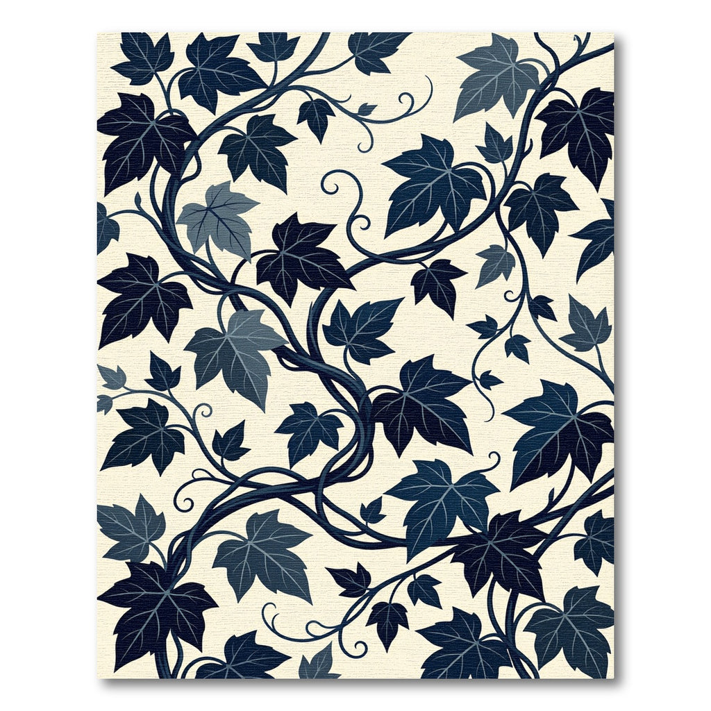 Midnight Ivy Vine Botanical Illustration Rug