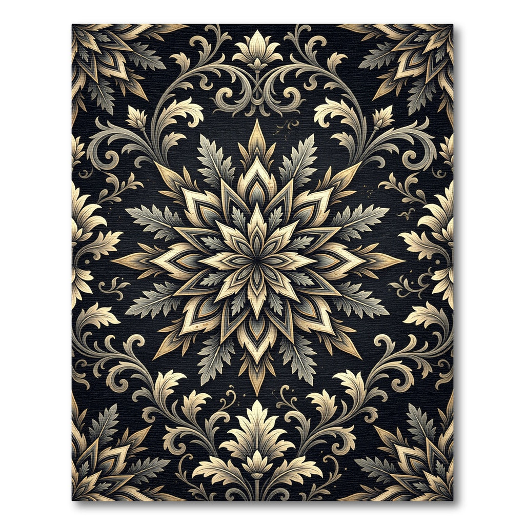 Ornate Gold Leaf Floral Mandala Rug