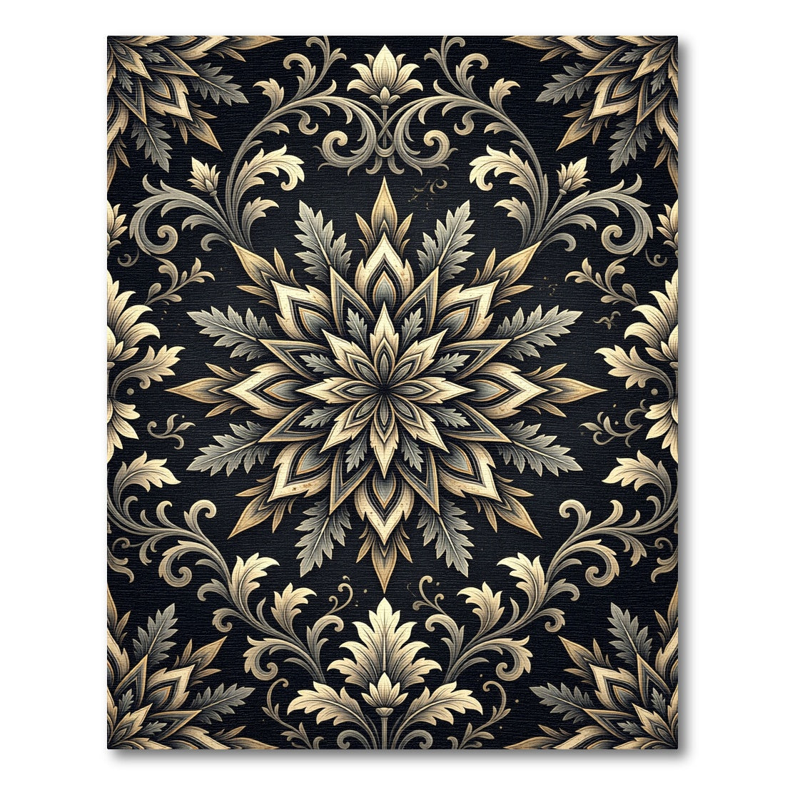 Ornate Gold Leaf Floral Mandala Rug