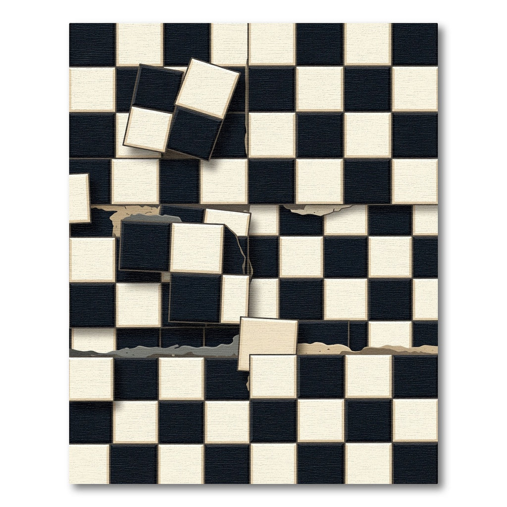 Distressed Black Cream Checkerboard Squares Rug