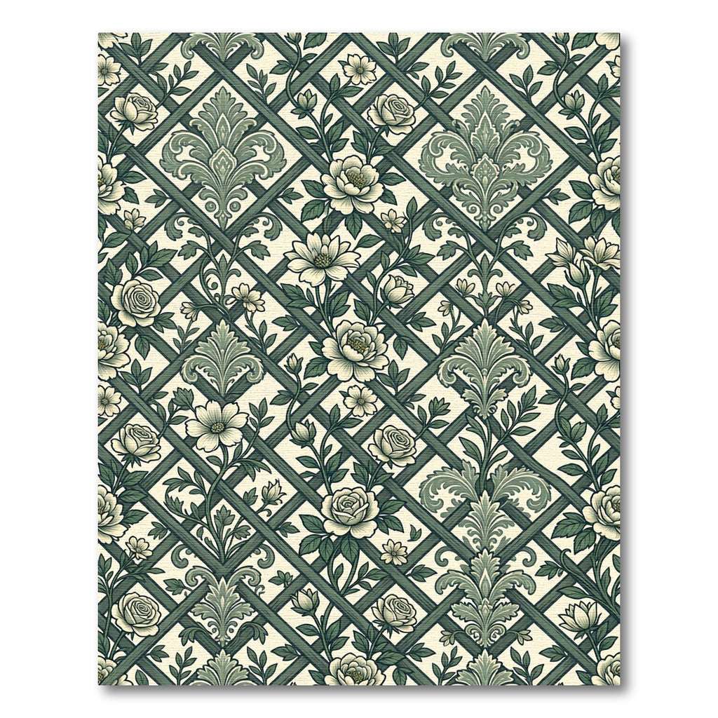 Sage Green Floral Trellis Damask Rug