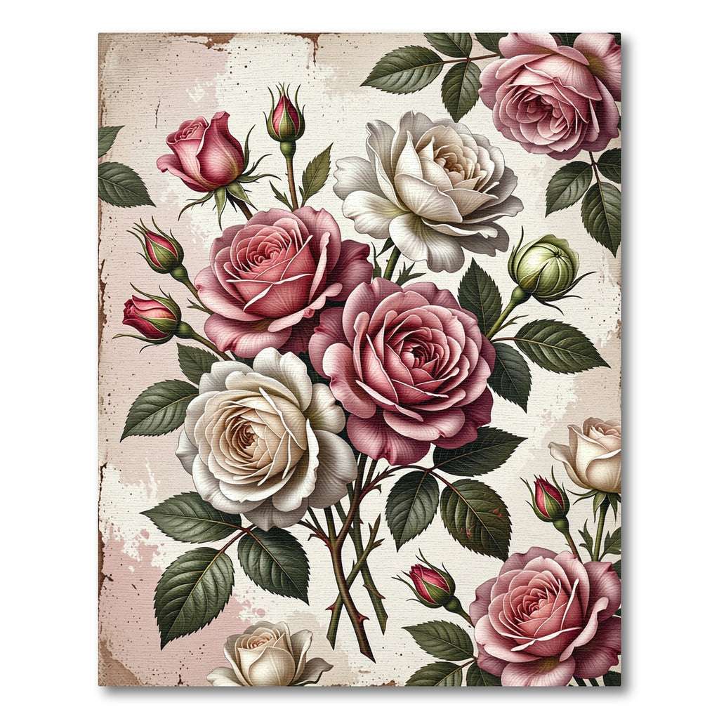 Elegant Vintage Pink White Rose Bouquet Rug