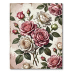 Elegant Vintage Pink White Rose Bouquet Rug