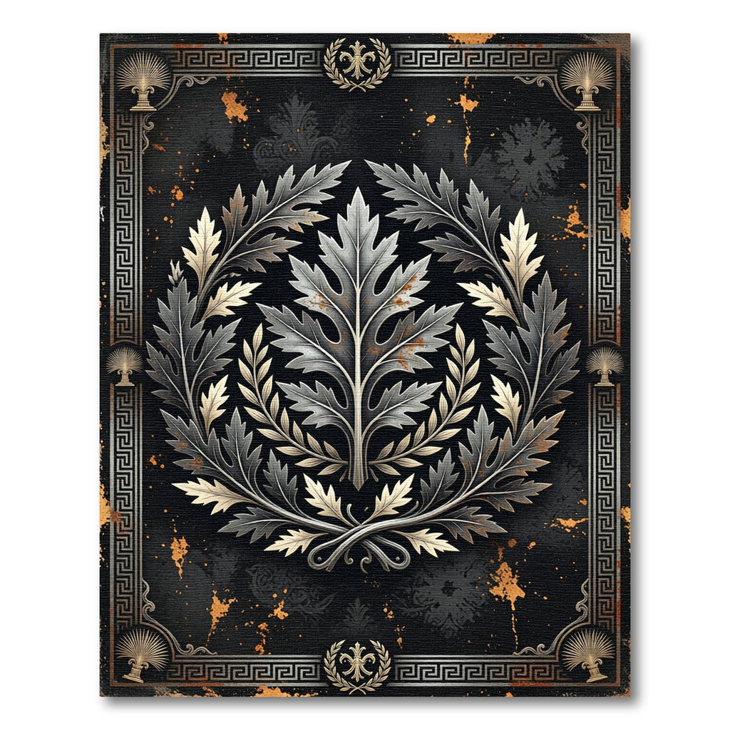 Metallic Acanthus Wreath Black Gold Border Rug