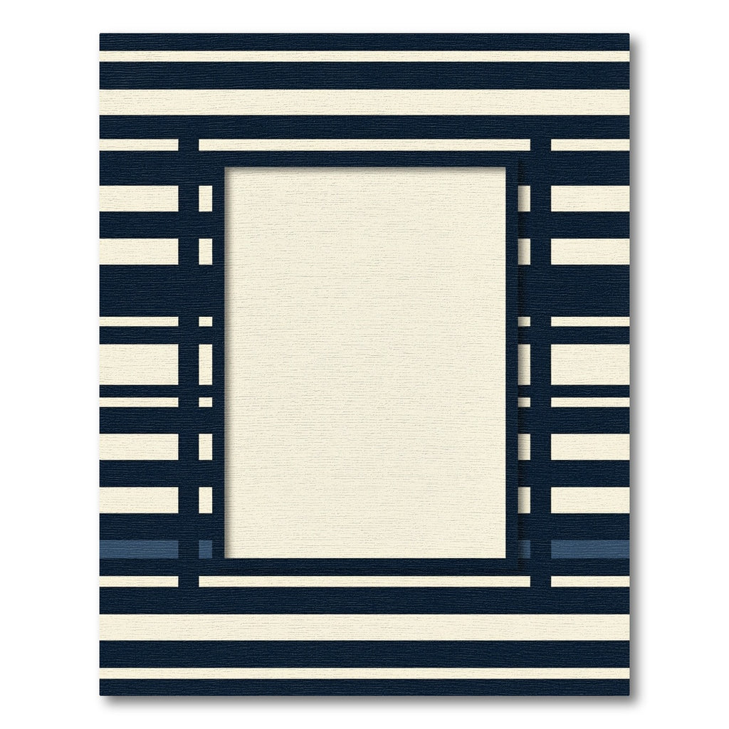 Navy Cream Striped Modern Frame Rug