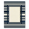 Navy Cream Striped Modern Frame Rug