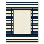 Navy Cream Striped Modern Frame Rug