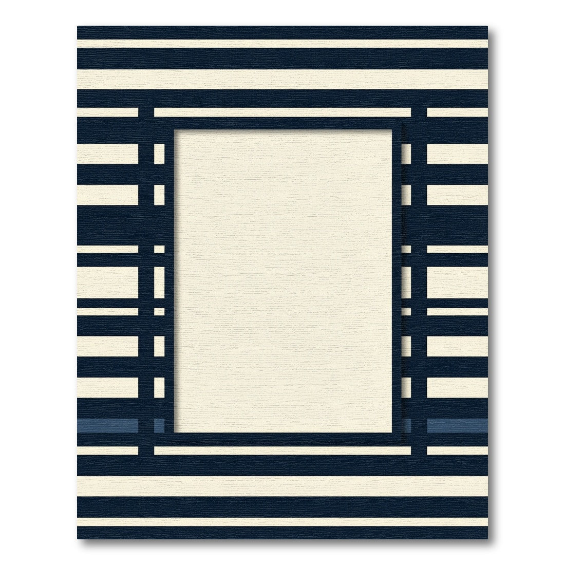 Navy Cream Striped Modern Frame Rug