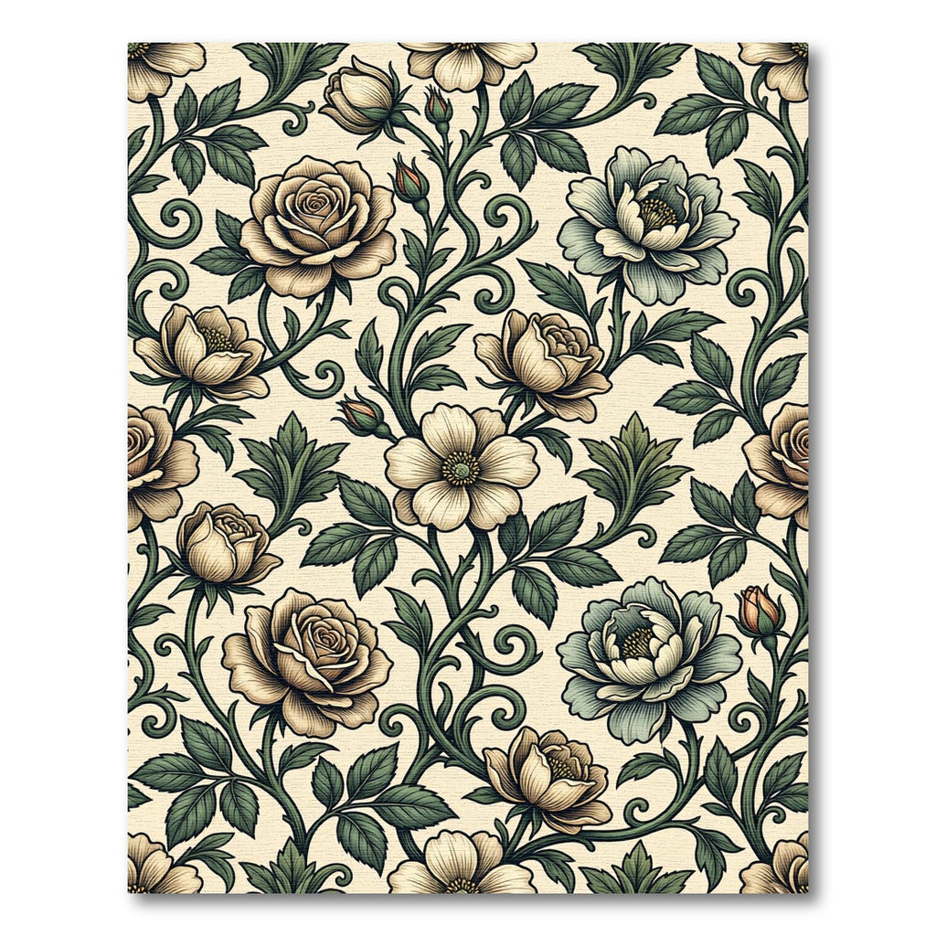 Vintage Cream Floral Rose Twining Vine Rug