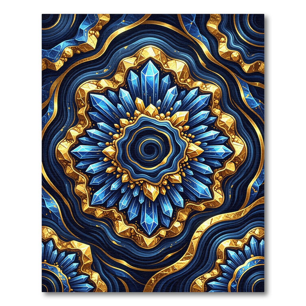 Golden Crystal Medallion Navy Wave Rug