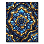 Golden Crystal Medallion Navy Wave Rug