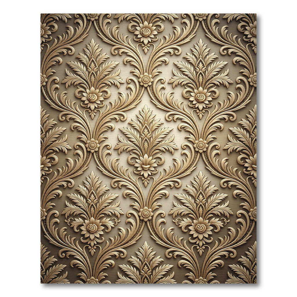 Golden Floral Acanthus Swirl Relief Rug