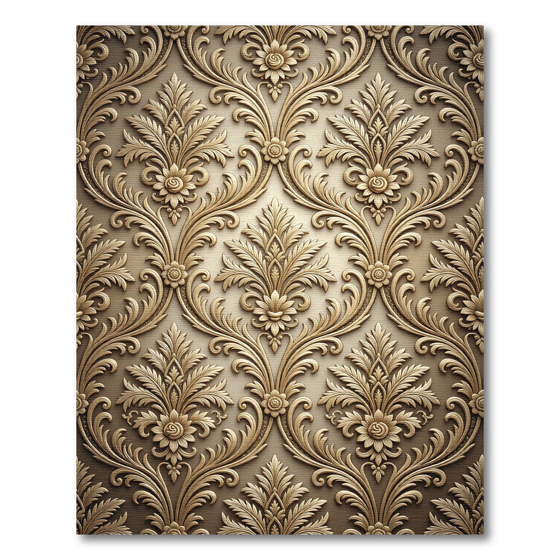 Golden Floral Acanthus Swirl Relief Rug