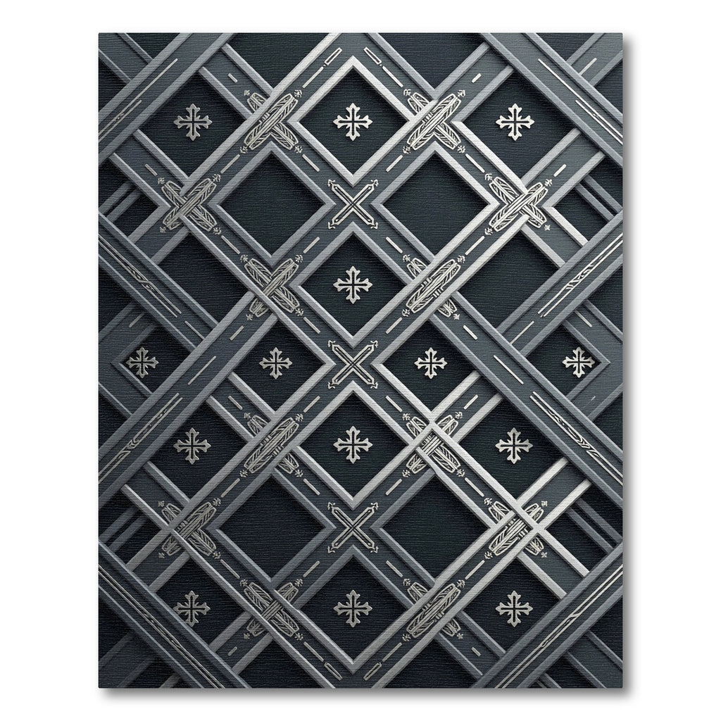 Elegant Silver Geometric Lattice Rug