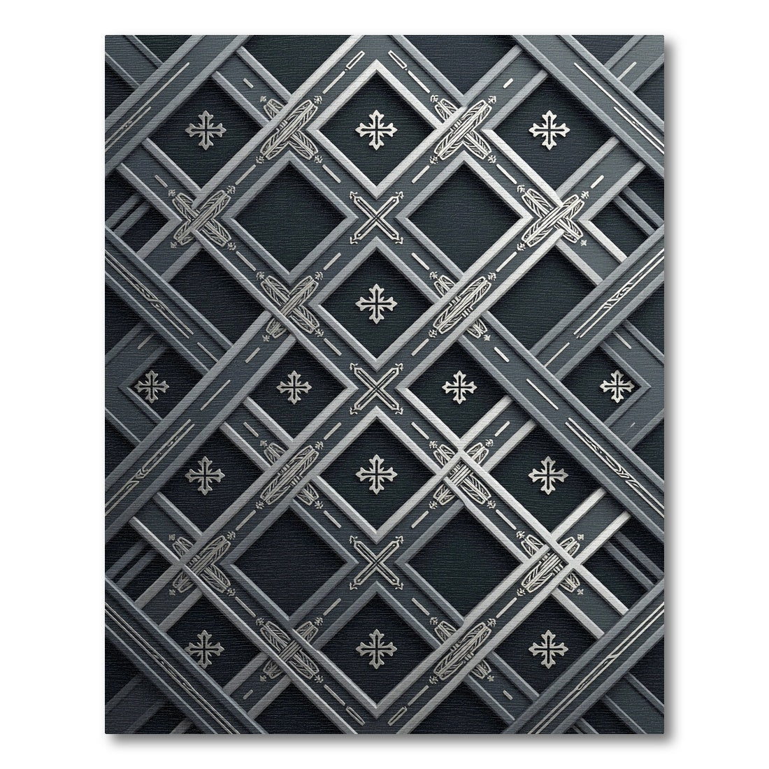 Elegant Silver Geometric Lattice Rug