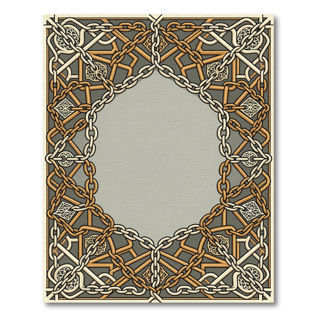 Ornate Gold Chain Geometric Border Rug
