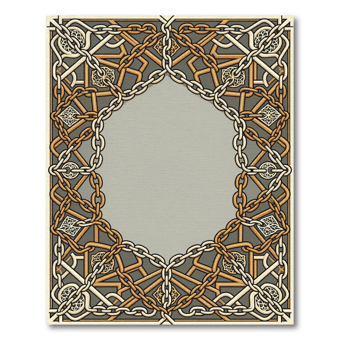 Ornate Gold Chain Geometric Border Rug