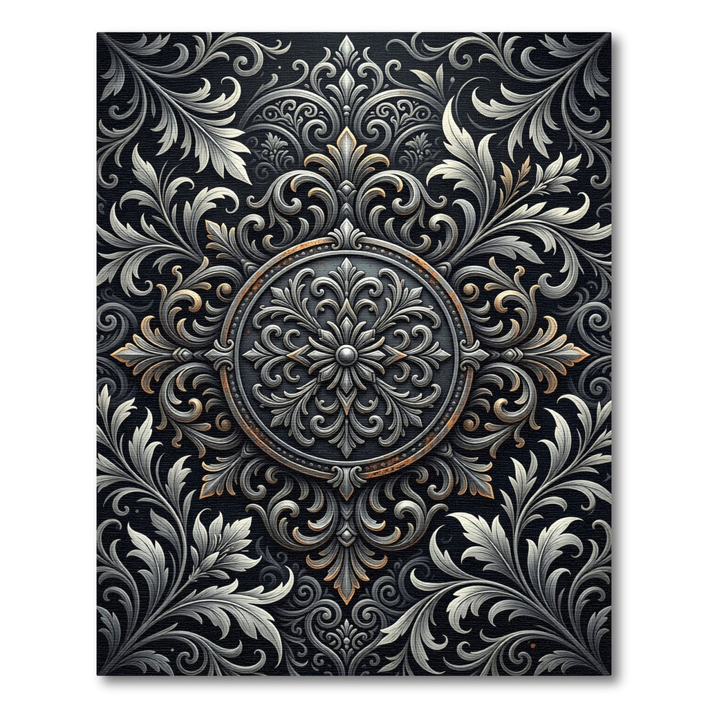 Ornate Silver Charcoal Floral Medallion Rug